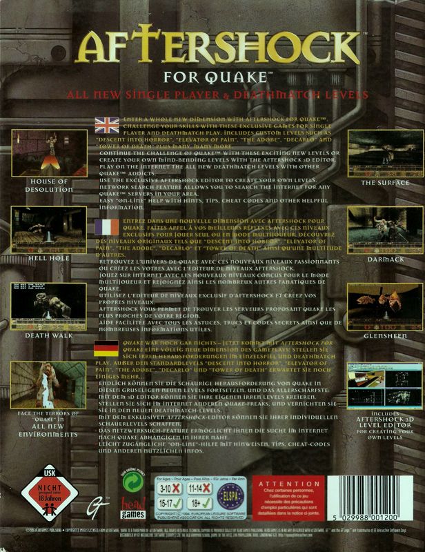 Back Cover for Aftershock for Quake (DOS and Windows)