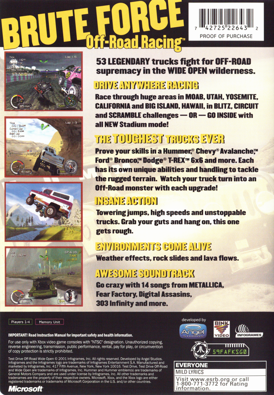 Back Cover for Test Drive: Off-Road - Wide Open (Xbox)