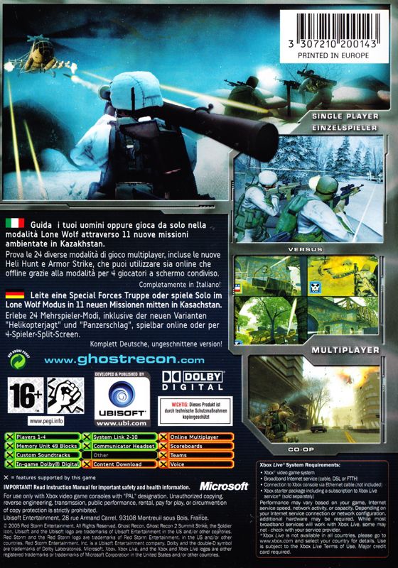 Back Cover for Tom Clancy's Ghost Recon 2: Summit Strike (Xbox)