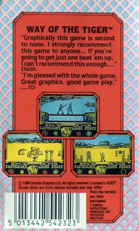 Back Cover for The Way of the Tiger (Commodore 64) (Kixx release)