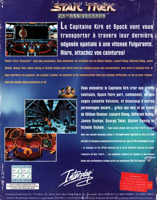 Back Cover for Star Trek: 25th Anniversary (DOS) (Enhanced CD-ROM release)