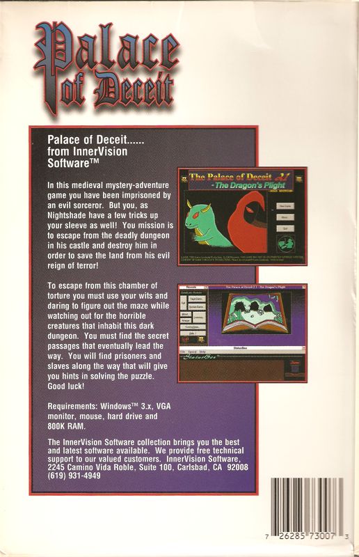 Back Cover for The Palace of Deceit: The Dragon's Plight (Windows 3.x)