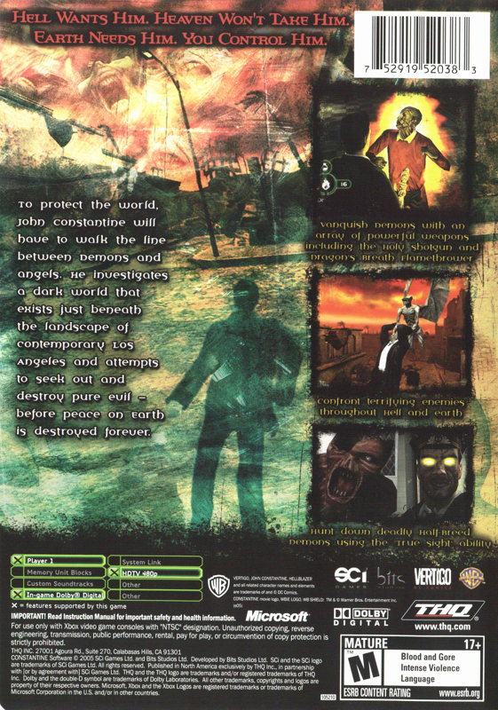 Back Cover for Constantine (Xbox)