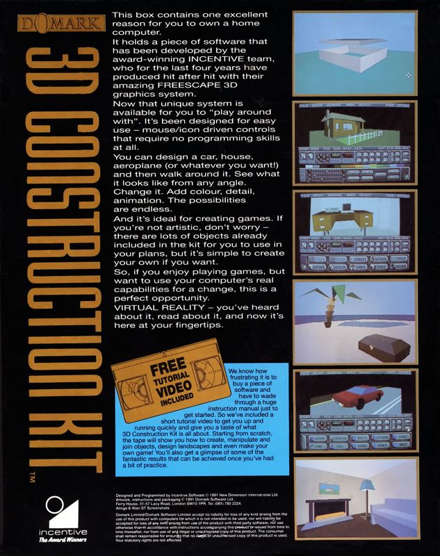 Back Cover for Virtual Reality Studio (Commodore 64)