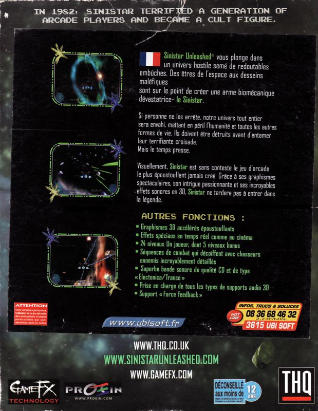 Back Cover for Sinistar: Unleashed (Windows)