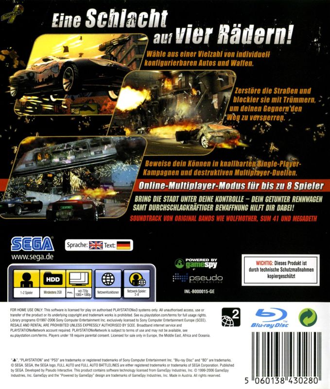 Back Cover for Full Auto 2: Battlelines (PlayStation 3)