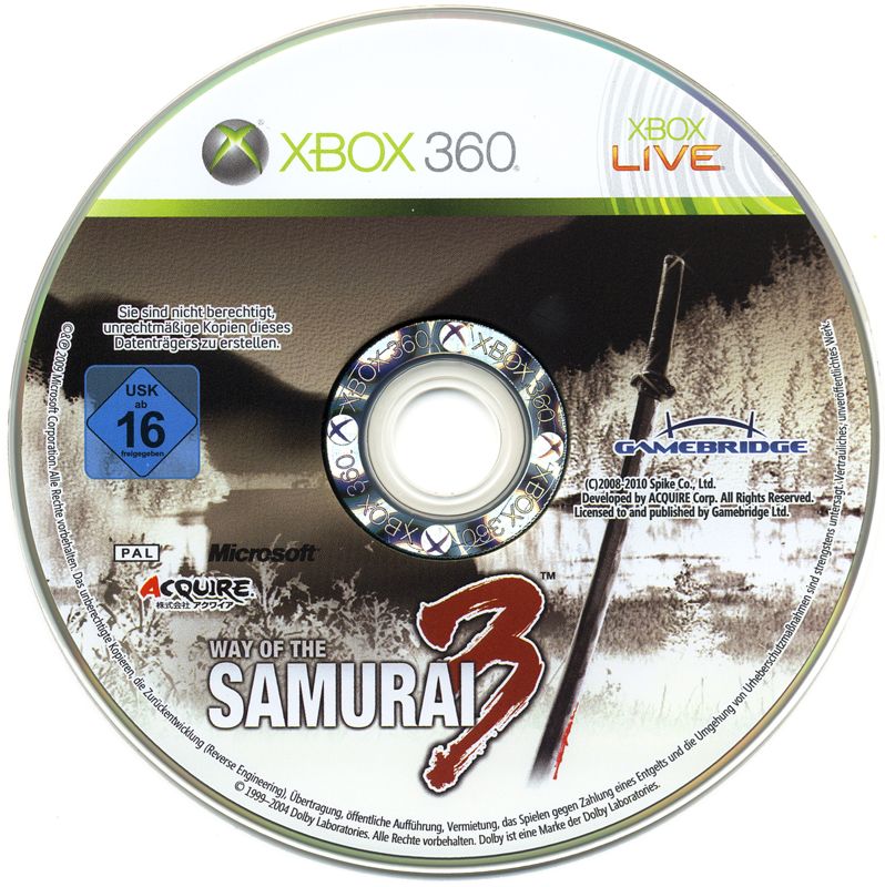 Media for Way of the Samurai 3 (Xbox 360): Game Disc