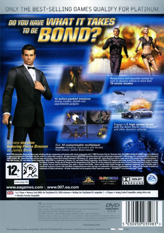 Back Cover for 007: Nightfire (PlayStation 2) (Platinum release)