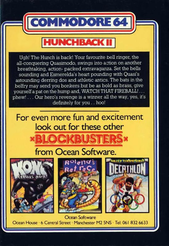 Back Cover for Hunchback II: Quasimodo's Revenge (Commodore 64)
