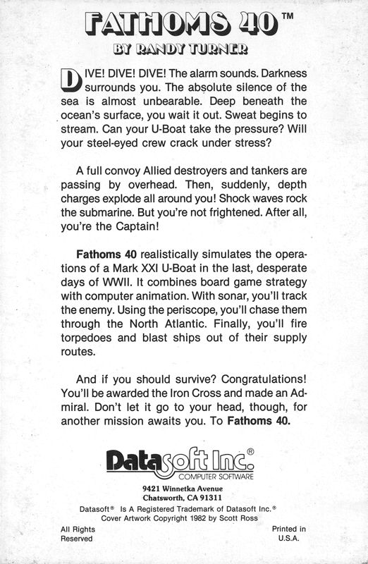 Back Cover for Fathom's 40 (Apple II)