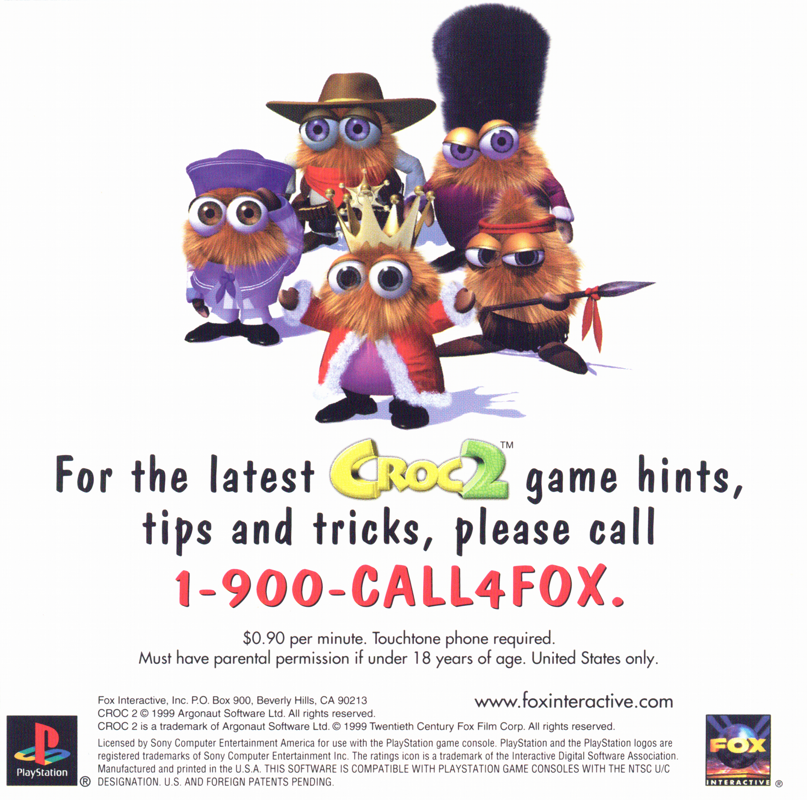 Inside Cover for Croc 2 (PlayStation): Front Reverse