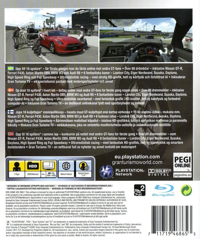 Back Cover for Gran Turismo 5: Prologue (PlayStation 3)