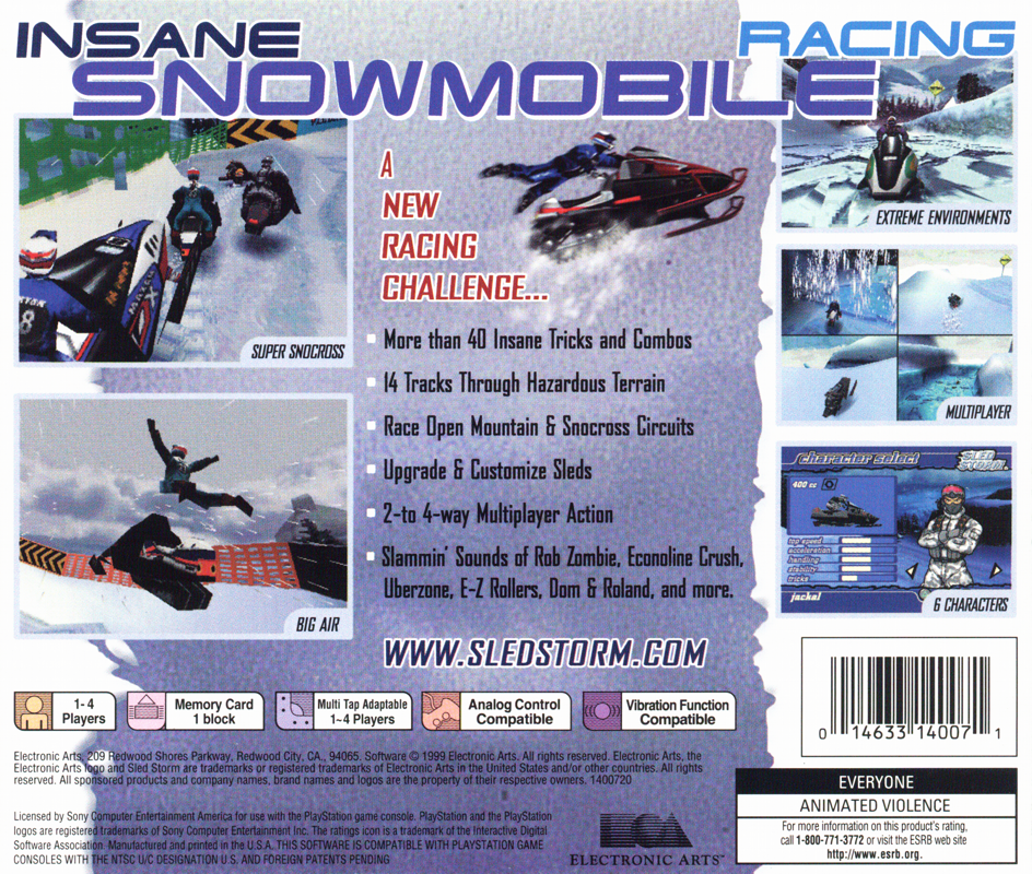 Back Cover for Sled Storm (PlayStation)