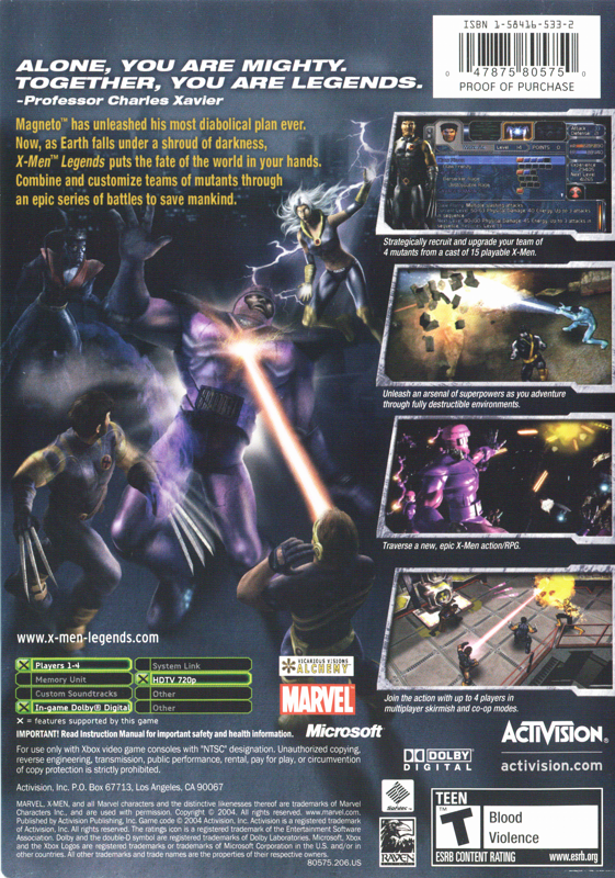 Back Cover for X-Men: Legends (Xbox)
