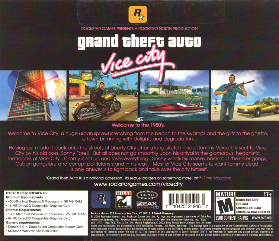 Back Cover for Grand Theft Auto: Vice City (Windows) (Budget Release)