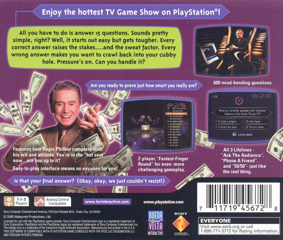 Back Cover for Who Wants to Be a Millionaire: 2nd Edition (PlayStation)