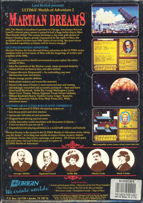 Back Cover for Ultima: Worlds of Adventure 2 - Martian Dreams (DOS) (3.5" HD disk release)