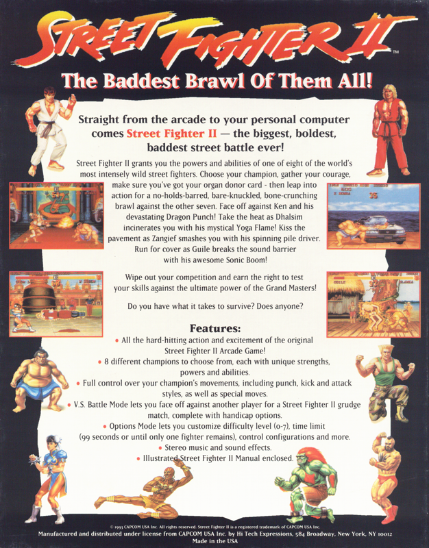 Back Cover for Street Fighter II (DOS)