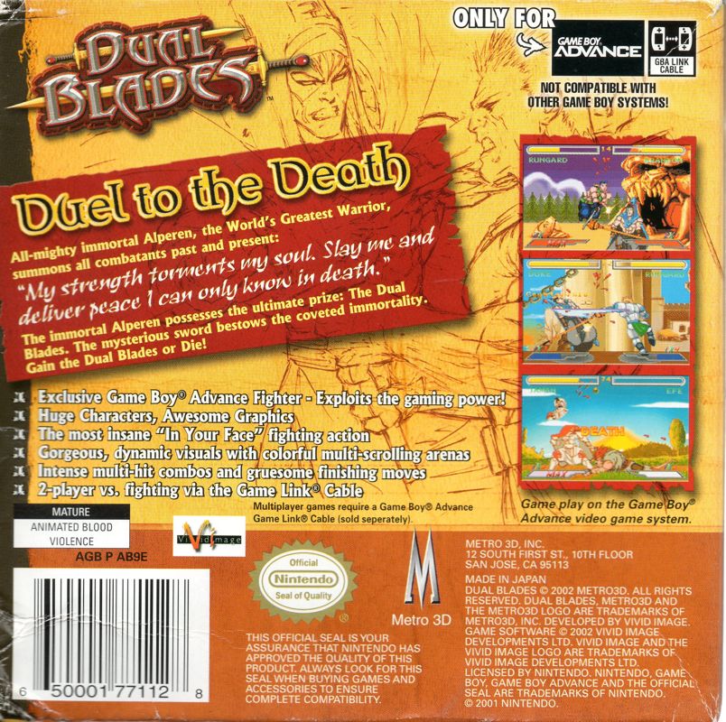 Back Cover for Dual Blades (Game Boy Advance)