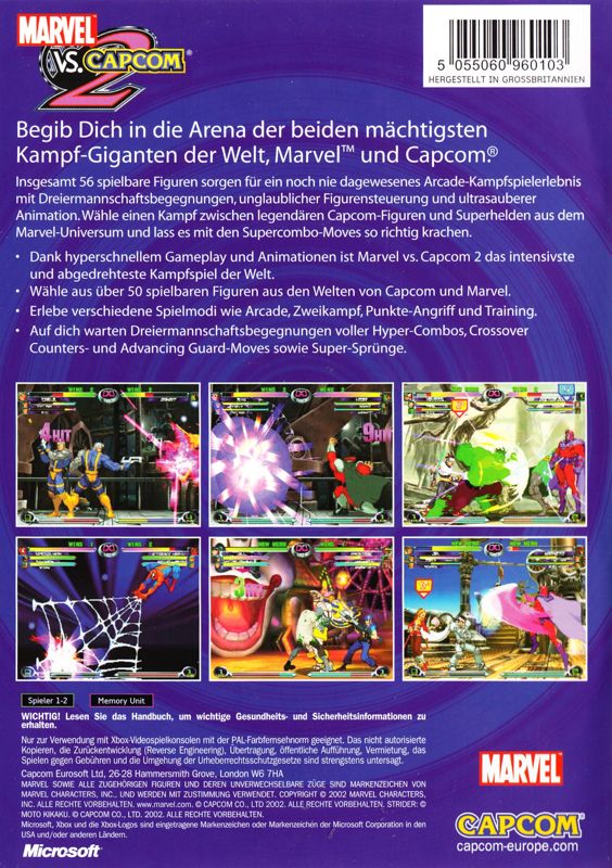 Back Cover for Marvel vs. Capcom 2: New Age Of Heroes (Xbox)