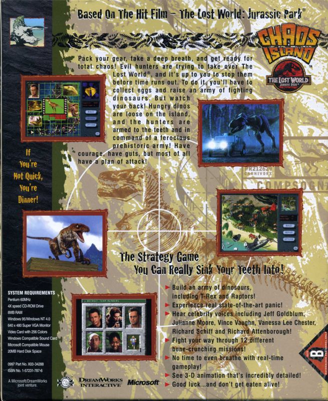 Back Cover for Chaos Island: The Lost World - Jurassic Park (Windows) (Promotional Sample)