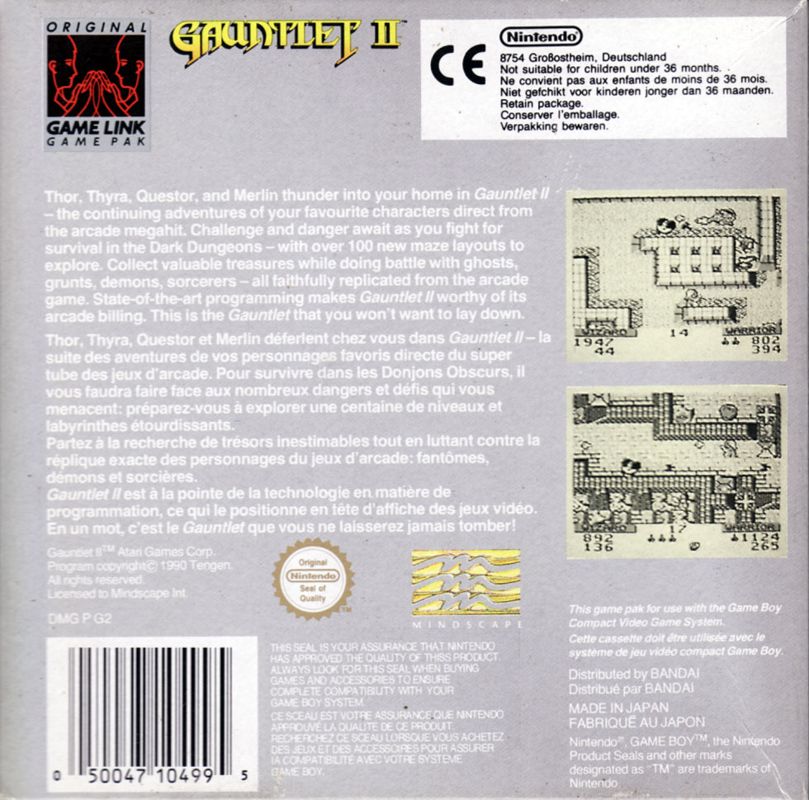 Back Cover for Gauntlet II (Game Boy)