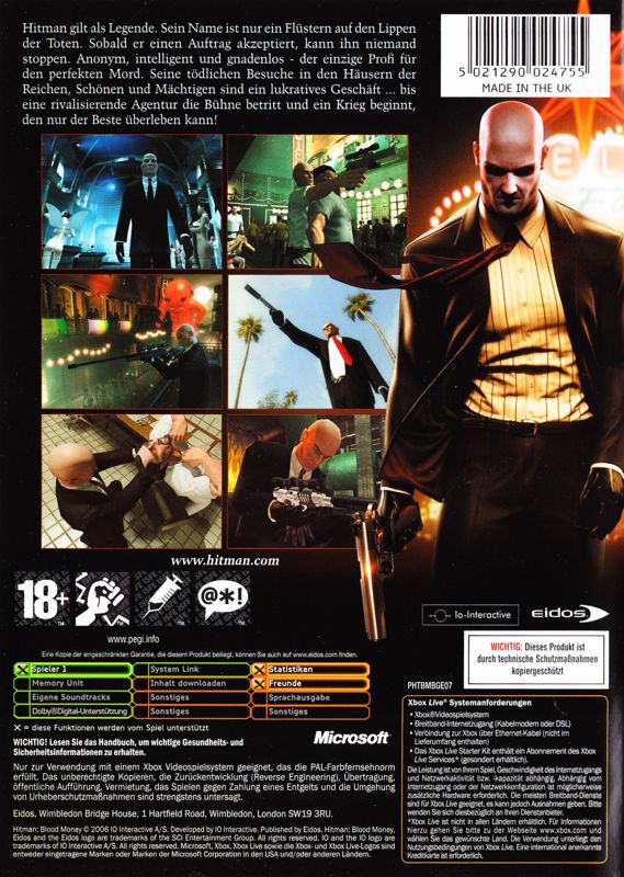 Back Cover for Hitman: Blood Money (Xbox)