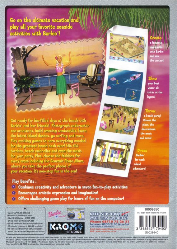 Back Cover for Barbie Beach Vacation (Windows) (BestSeller junior release)