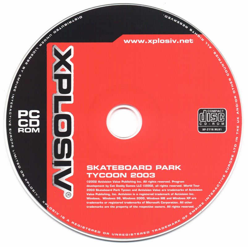 Media for Skateboard Park Tycoon 2003 / Snowboard Park Tycoon (Windows) (Xplosiv release): Skateboard Park Tycoon 2003 Disc