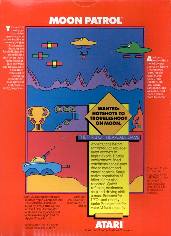 Back Cover for Moon Patrol (Apple II)