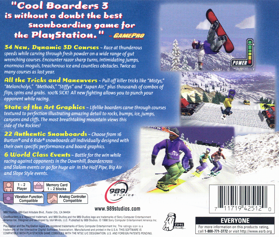 Back Cover for Cool Boarders 3 (PlayStation)