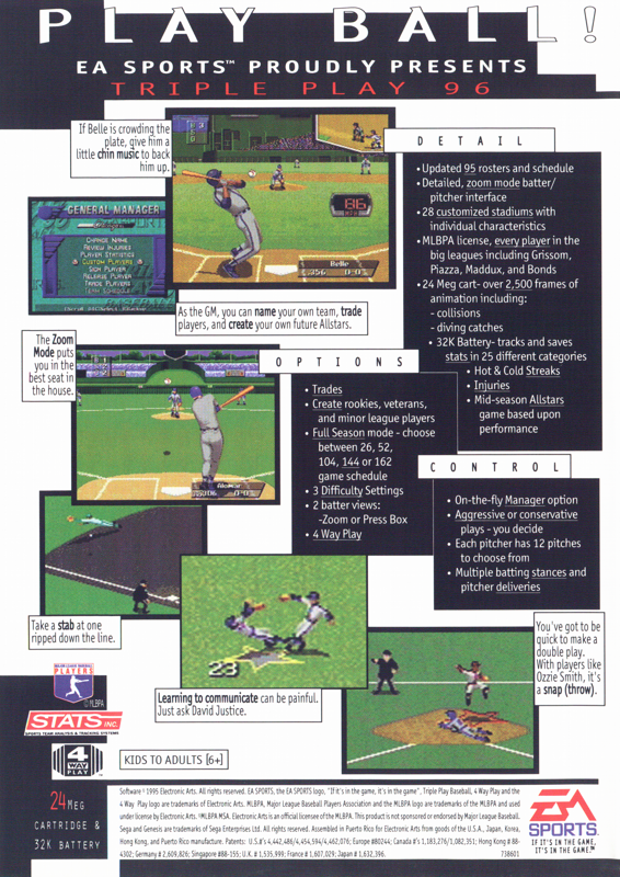 Back Cover for Triple Play 96 (Genesis)