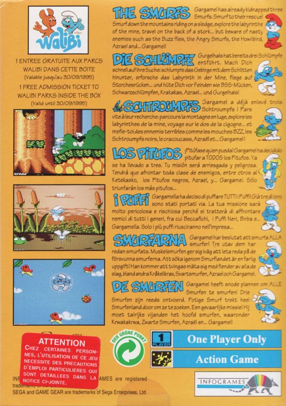 Back Cover for The Smurfs (Game Gear)