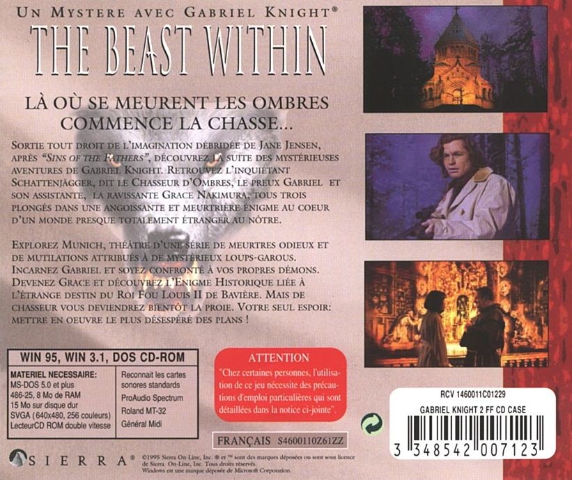 Other for The Beast Within: A Gabriel Knight Mystery (DOS and Windows and Windows 3.x): Jewel Case - Back