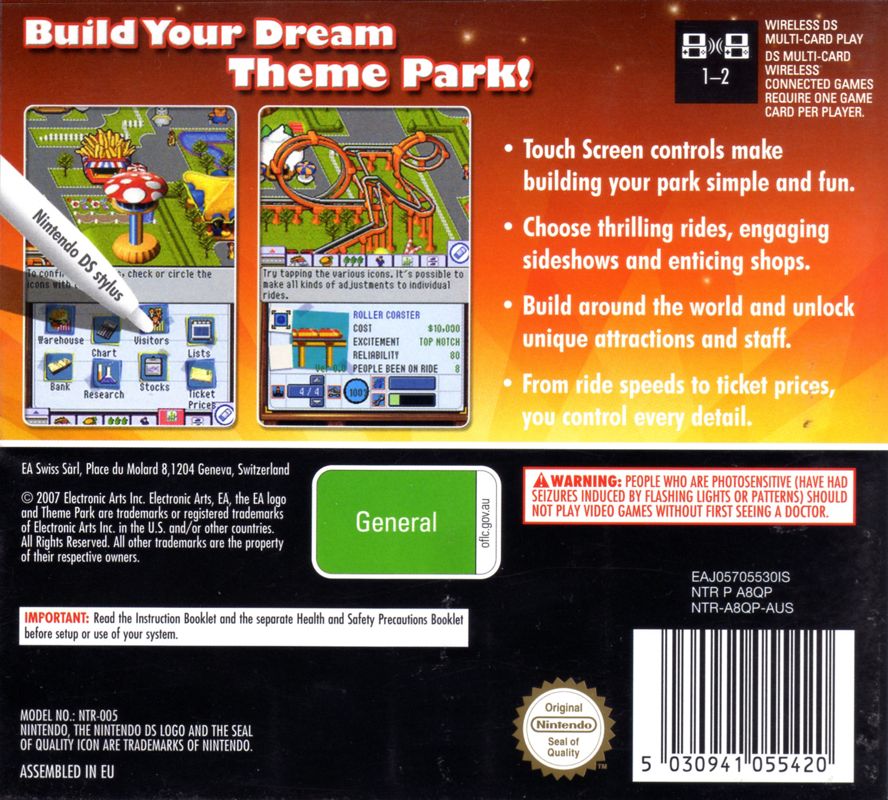 Back Cover for Theme Park (Nintendo DS)