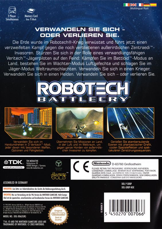 Back Cover for Robotech: Battlecry (GameCube)