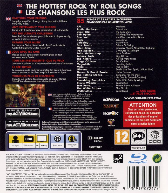 Back Cover for Guitar Hero 5 (PlayStation 3)