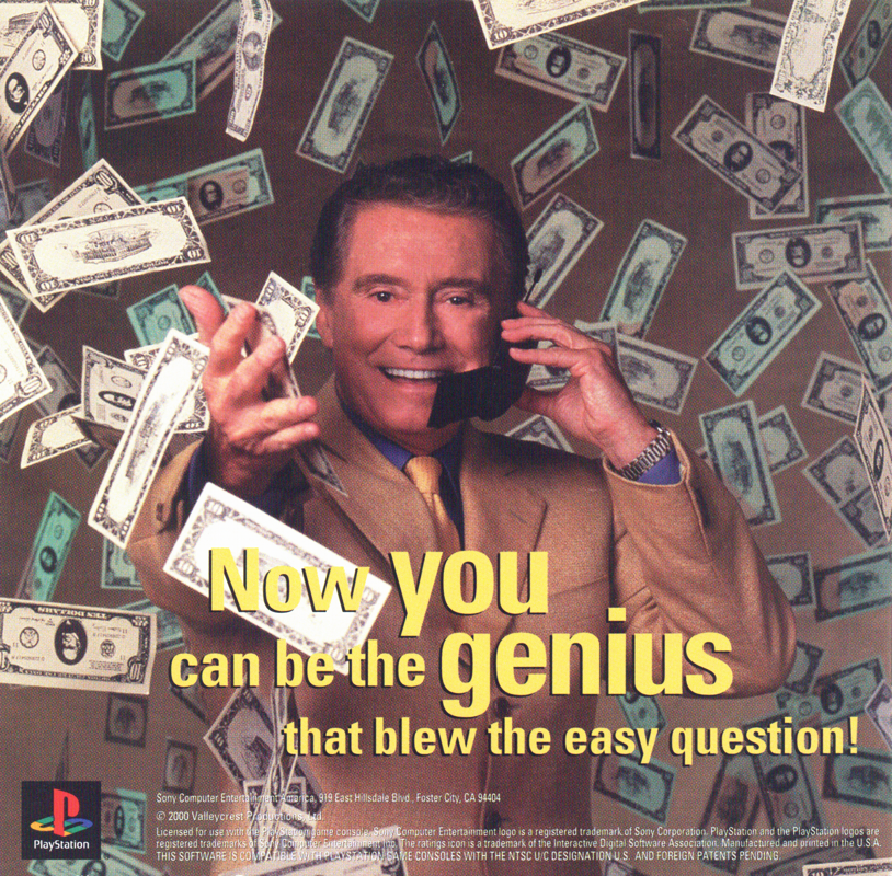 Inside Cover for Who Wants to Be a Millionaire: 2nd Edition (PlayStation): Front Reverse