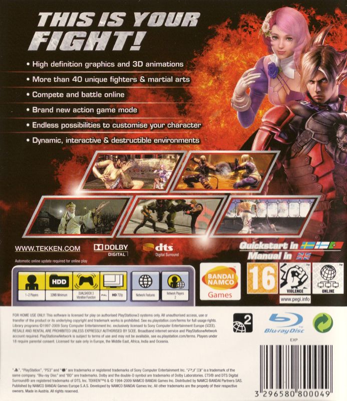 Back Cover for Tekken 6 (PlayStation 3) (European English release)