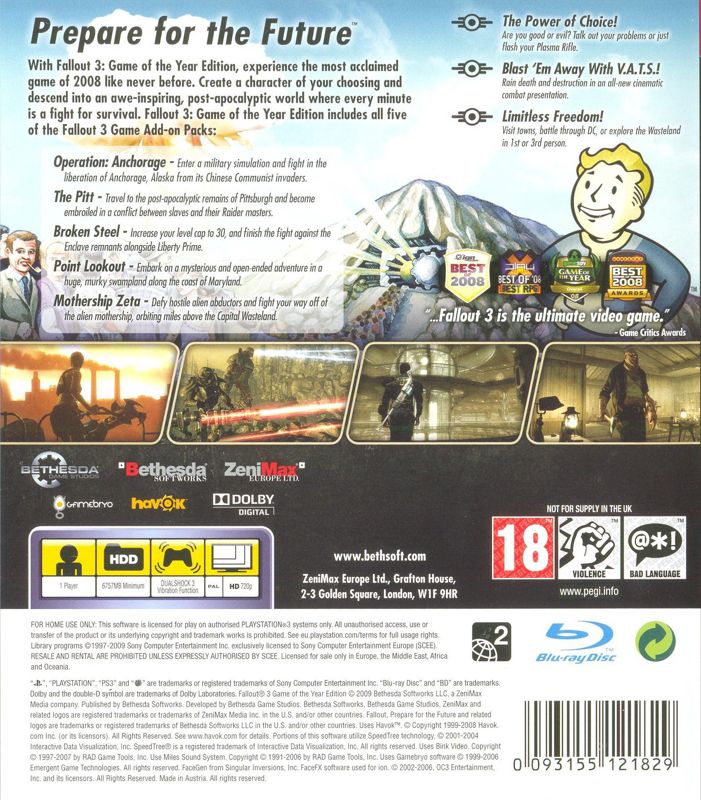Back Cover for Fallout 3: Game of the Year Edition (PlayStation 3) (General EU release)