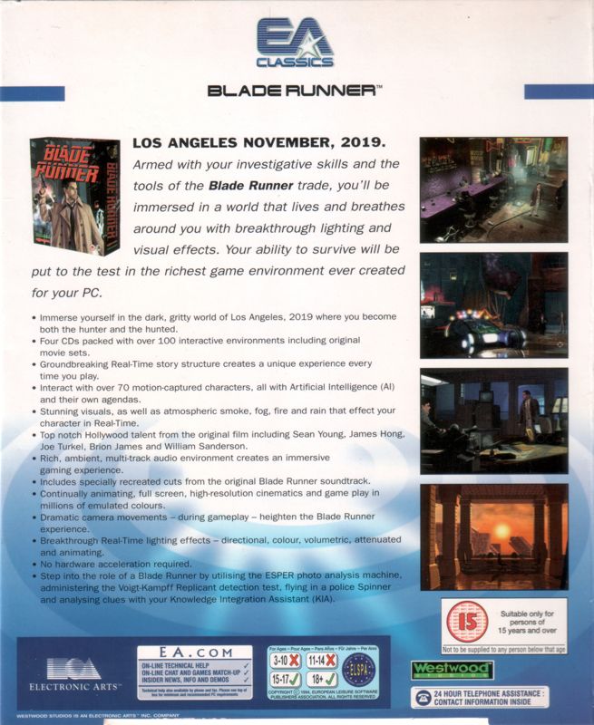 Back Cover for Blade Runner (Windows) (EA Classics release)