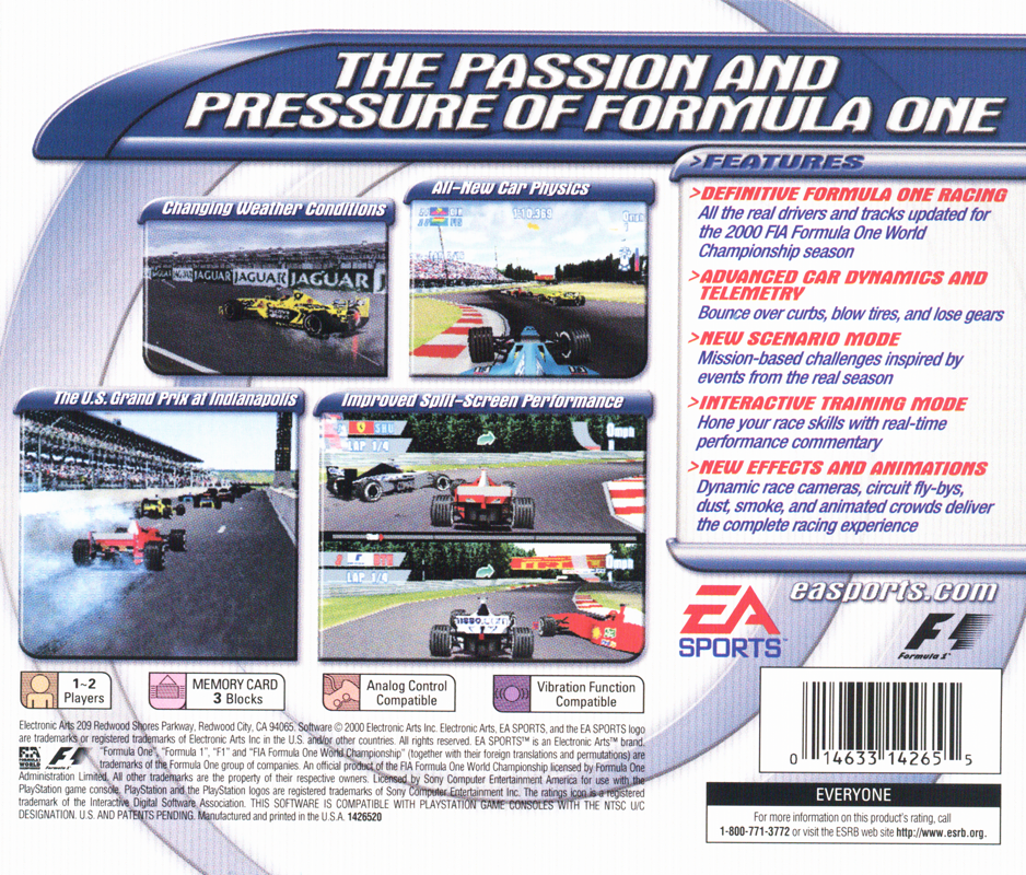 Back Cover for F1 Championship: Season 2000 (PlayStation)