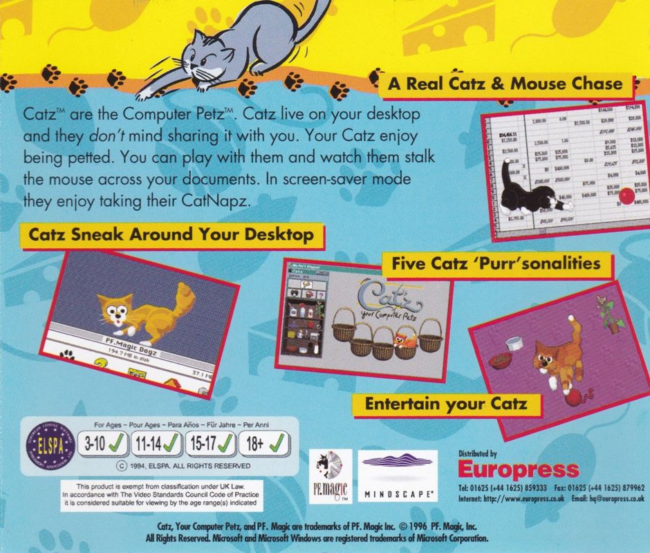 Other for Catz: Your Computer Petz (Macintosh and Windows and Windows 3.x) (Europress release): Jewel Case - Back