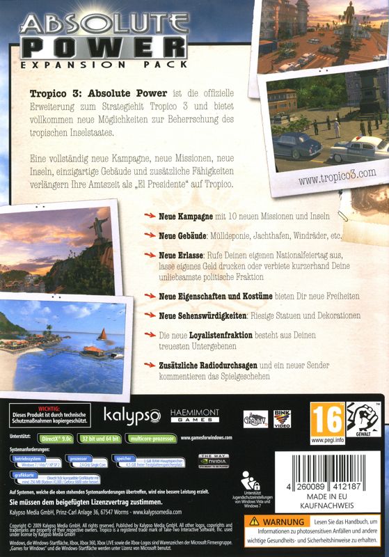 Back Cover for Tropico 3: Absolute Power (Windows)