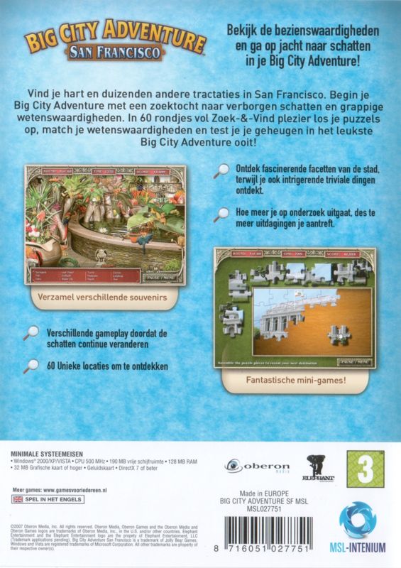 Back Cover for Big City Adventure: San Francisco (Windows)