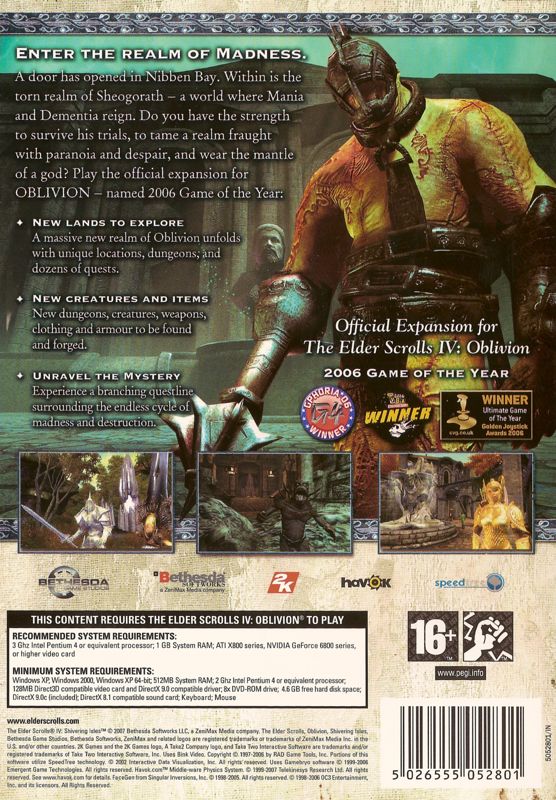 Back Cover for The Elder Scrolls IV: Shivering Isles (Windows)