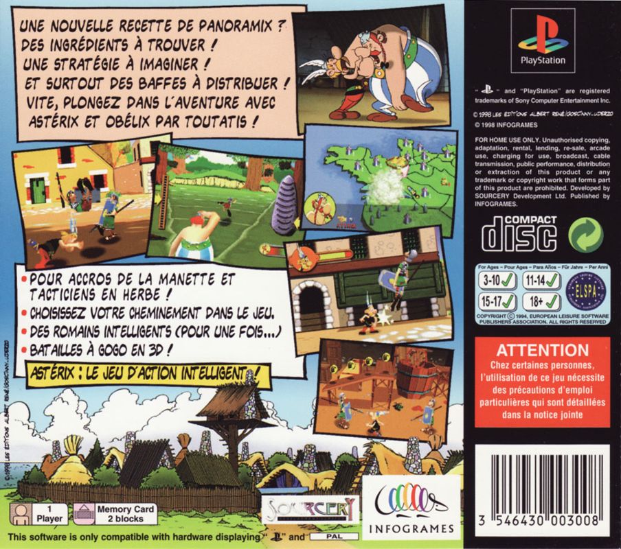 Back Cover for Astérix: The Gallic War (PlayStation)