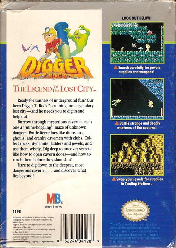 Back Cover for Digger T. Rock: Legend of the Lost City (NES)