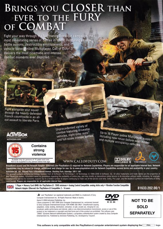 Other for Call of Duty Trilogy (PlayStation 2): CoD 3: Keep Case - Back