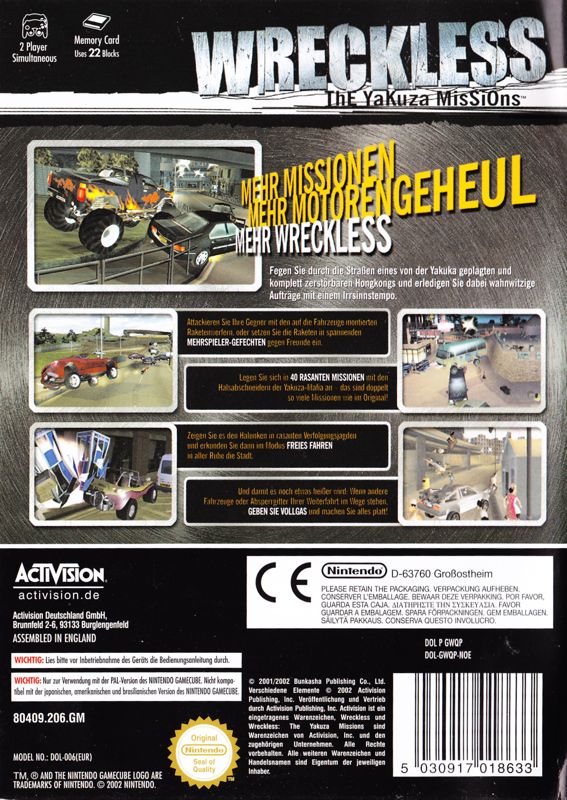 Back Cover for Wreckless: The Yakuza Missions (GameCube)